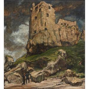 HASWELL MILLER Archibald Elliot,FIGURES BELOW RUINED CASTLE RAMPARTS,1923,Lyon & Turnbull 2021-06-10