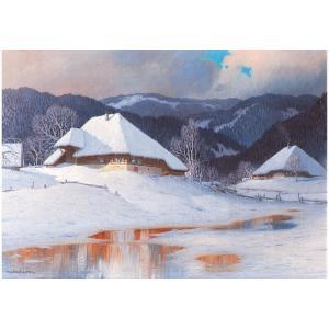 HAUPTMANN Karl 1880-1947,Snow-covered Black Forest farms with pond,Kaupp DE 2022-11-26