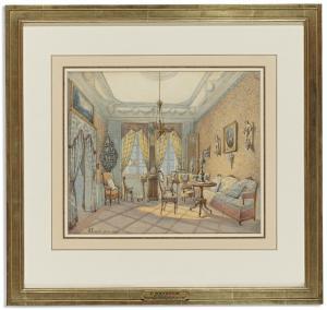 HAUSER KARL LUDWIG,A CORNER OF A BIEDERMEIER DRAWING ROOM WITH A SQUA,1856,Sotheby's 2011-10-18