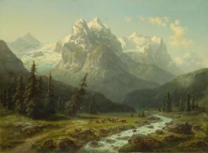 HAUSSMANN Geza Viktor 1858,A view of the Alps with cattle in theforeground,1894,Bonhams 2010-10-20
