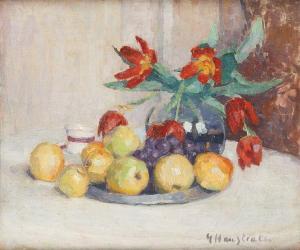 HAUSTRATE Gaston 1878-1949,Composition aux pommes et aux tulipes perroquets,Horta BE 2016-03-21