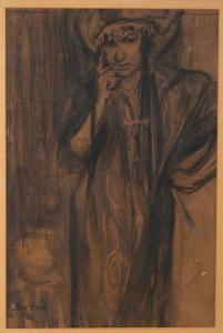 HAUTH Dora 1874-1957,Femme debout, pensive,Galerie Koller CH 2006-05-17