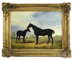 havell george 1800-1800,A dark bay mare with her bay foal in a landscape,1833,Cheffins GB 2018-06-13