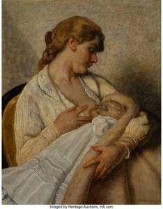 HAVERMAN Hendrik Johannes 1857-1928,Young mother holding her child,Heritage US 2022-07-14