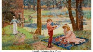 HAVERS Alice Mary,Tea party by the pond; Study for 'The first arriva,1881,Heritage 2023-12-07