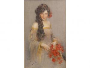 HAVILAND Francis A 1869-1912,Portrait of Young Woman holding Red Poppies,Chilcotts GB 2011-02-12