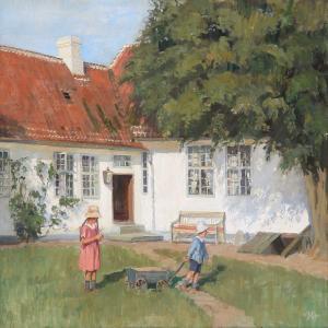 HAVNING BONFILS Mary Elisa 1888-1972,Two children in the garden of Tersløsegår,1924,Bruun Rasmussen 2013-02-11