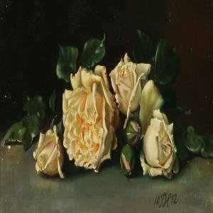 HAVSTEEN Theodora 1800-1800,White roses on a table,1892,Bruun Rasmussen DK 2011-05-23