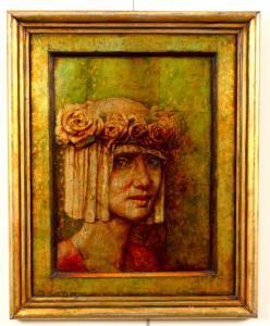 HAWKES PAM,portrait of a woman with floral headdress,Simon Chorley Art & Antiques GB 2020-10-27