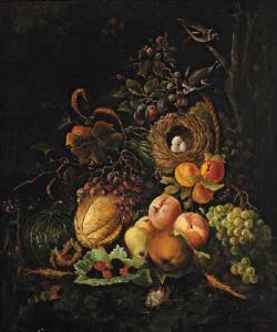 HAWKINS Cornelius Haly 1861,Still Life of Fruit, Bird's Nest and Bir,1896,Neal Auction Company 2007-04-14