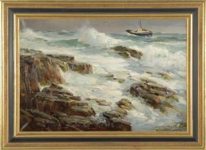 HAWKINS JOSEPH WALTER 1877-1953,Lobster boat off a rocky coast,1946,Eldred's US 2010-11-19