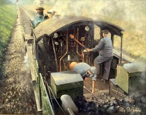 HAWKINS Phillip D,steam train with driver and stoker before signals,Rogers Jones & Co GB 2023-08-29