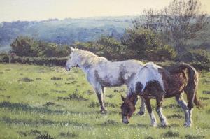 HAWKINS Stephen 1964,horses in a landscape,Lawrences of Bletchingley GB 2022-07-19
