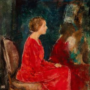HAWTHORNE Charles Webster 1872-1930,The Red Dress,1923-25,Hindman US 2023-10-26