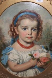 HAY William M 1820-1900,portrait of a girl wearing blue ribbons and ,1864,Lawrences of Bletchingley 2020-07-21