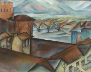 HAYAKAWA Miki mc Crossen 1899-1953,Roof Tops,1946,Santa Fe Art Auction US 2017-11-11
