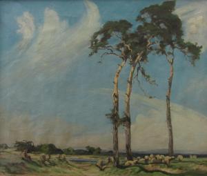 HAYDEN Fred 1874-1931,A landscape with grazing sheep and a figure beneath tree,Wotton GB 2021-08-31