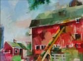 HAYDEN Martha Nessler 1936,abstract landscape with red barn,1983,Ripley Auctions US 2010-03-27