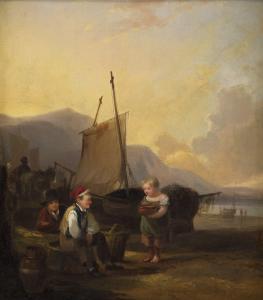 HAYER Joseph,Paesaggio marino con bambini e pescatori,Capitolium Art Casa d'Aste 2023-03-09