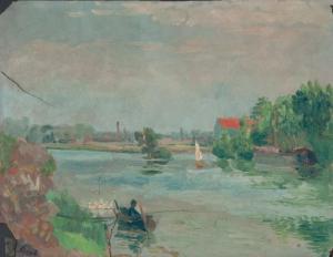 HAYET Louis 1864-1940,Paysage au pêcheur,Binoche et Giquello FR 2015-12-16