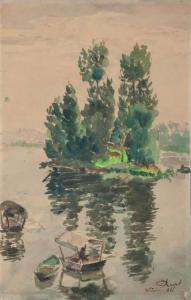 HAYET Louis 1864-1940,River view with boats,1884,Matsa IL 2016-02-16