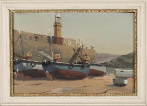 HAYLETT Malcolm,Beached Boats before a Harbour Wall,20th century,Tooveys Auction 2017-09-06