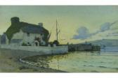 HAYNES Elsie Haddon,thatched Cornish harbour cottage at sunset,Burstow and Hewett 2015-06-24