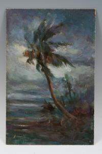 HAYNES STOCKWELL Catherine 1895-1983,Stormy Florida Shoreline with Palm,Burchard US 2022-08-13