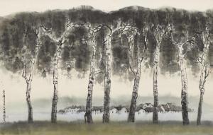 HE HUAISHUO Ho Huai shuo 1941,A Village Beyond Trees,1972,Christie's GB 2023-06-02