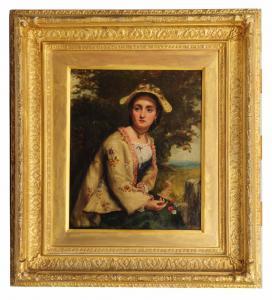 HEAD B.G 1880-1890,Portrait of a young lady seated upon a stile weari,Mallams GB 2017-10-18