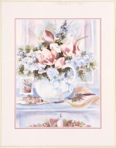 HEARLE Debbie,Still Life of pink and white flowers in a white pitcher,Eldred's US 2015-11-06