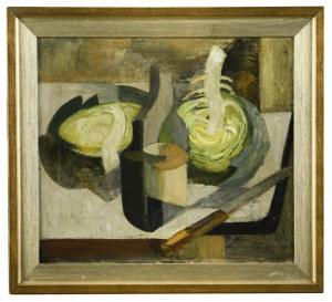 HEATH Adrian 1920-1992,Still life with a cabbage, a bottle and a knife on,Cheffins GB 2019-03-21