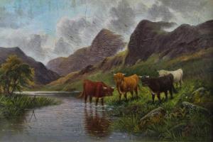 HEATON Edward 1824,a mountainous river landscape with highland cattle,Reeman Dansie GB 2021-01-26