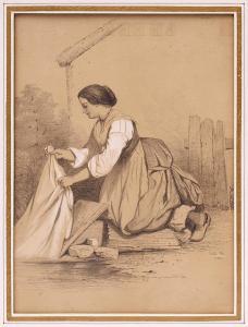 HEBERT Julie,Junge Frau in bäuerlicher Tracht bei der Wäsche,1852,Bloss DE 2016-10-04