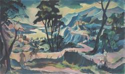 HECKENDORF Franz 1888-1962,Gebirgslandschaft mit Fluss und Burgen,1920,Villa Grisebach DE 2021-06-11