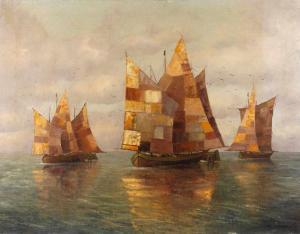 HECKER Jakob 1900-1900,Segelschiffe drei Segelboote,Mehlis DE 2018-05-24