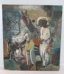 HECKROTH Hein 1901-1970,Zirkus-Szenerie mit Pferd,Merry Old England DE 2022-10-13