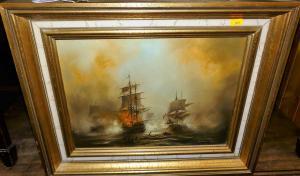 Hedges Anthony J.,Seascape with clipper ship on fire,Lacy Scott & Knight GB 2021-10-16