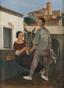 HEDLUND Bertil Bull 1893-1950,Famille avec un âne,Dogny Auction CH 2016-03-15