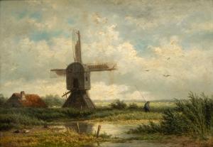 HEEREBAART Georgius 1829-1915,A fisher by the windmill in a windy polder,Venduehuis NL 2023-05-25