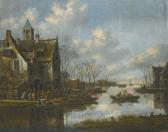 HEEREMANS Thomas 1641-1694,A RIVER LANDSCAPE BESIDE A VILLAGE WITH FIGURES LO,Sotheby's 2014-04-30