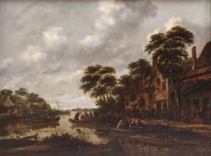 HEEREMANS Thomas 1641-1694,A river landscape with figures and boats outside a,Sworders GB 2023-09-26