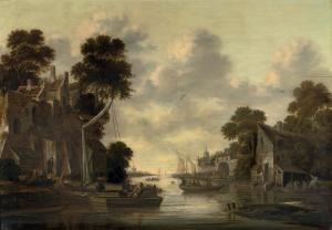 HEEREMANS Thomas,A river landscape with fishermen and their boats b,1665,Christie's 2010-04-13
