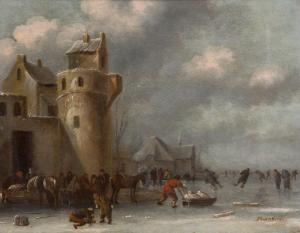 HEEREMANS Thomas 1641-1694,Patineurs devant la ville,1670,Joron-Derem FR 2023-12-20