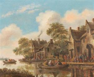 HEEREMANS Thomas,River landscape with ferry boats and a tavern,1686,Palais Dorotheum 2018-04-24