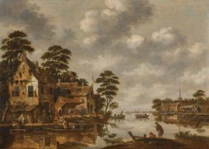 HEEREMANS Thomas 1641-1694,Village river landscape with boats and figures,Sotheby's GB 2023-09-20