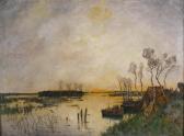 HEFFNER Karl 1849-1925,River Landscape with Boats,Litchfield US 2010-07-14