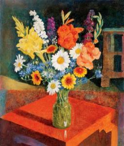 HEGEDÜS Endre 1913-1945,Still Life of Flowers on a Red Table,1943,Kieselbach HU 2005-12-16