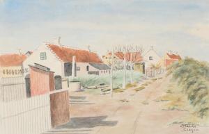 HEIDE Ella 1871-1956,Scenery from Skagen with houses and dunes,Bruun Rasmussen DK 2024-01-29