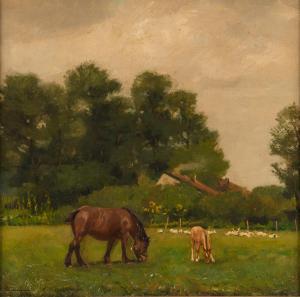 HEIDKAMP Leo 1800-1900,Stute mit ihrem Fohlen auf der Weide,Hargesheimer Kunstauktionen 2013-09-20